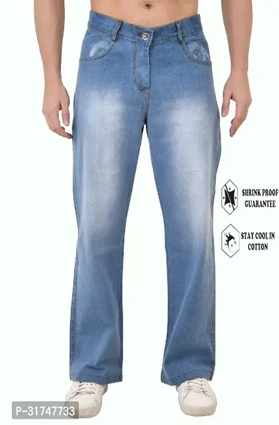 Stylish Blue Cotton Blend Solid Mid-Rise Jeans For Men