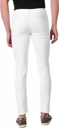 Stylish White Denim Solid Regular Fit Jeans For Men-thumb1