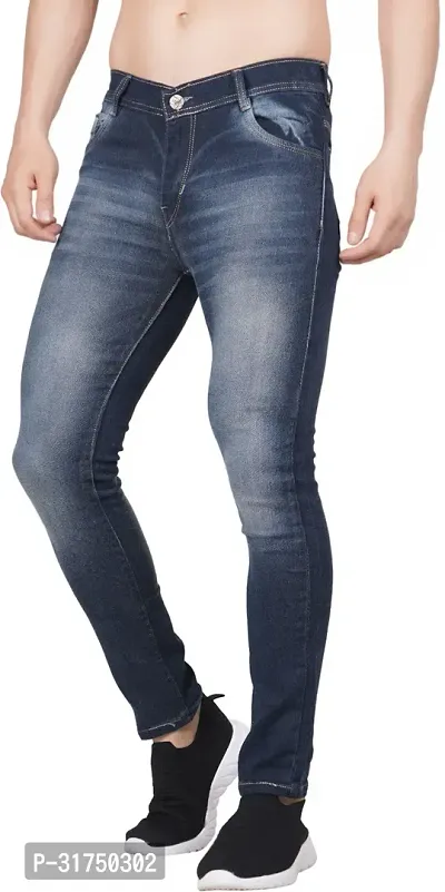 Stylish Blue Cotton Blend Solid Mid-Rise Jeans For Men-thumb0