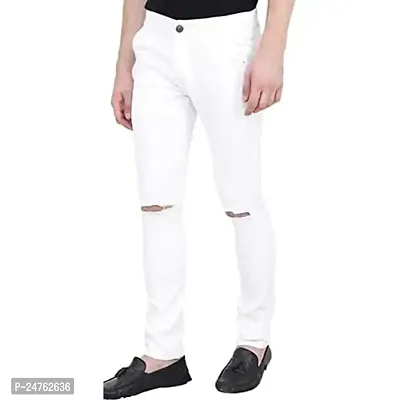 COMFITS Men's Stylish Fashion Men's Jeans White Knee Cut (28)-thumb0