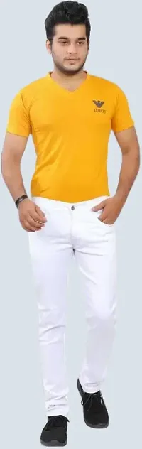 Stylish White Denim Solid Mid-Rise Jeans For Men-thumb2