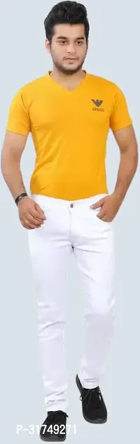 Stylish White Denim Solid Mid-Rise Jeans For Men-thumb3