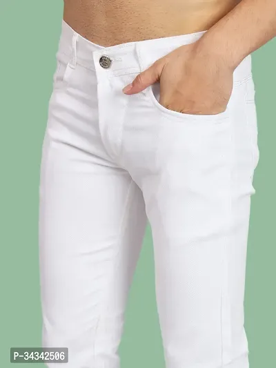 Stylish White Solid Tapered Fit  Denim Jeans For Men-thumb3