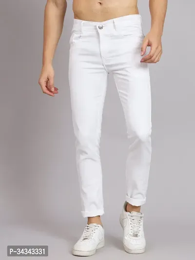 Stylish White Denim Solid Jeans For Men-thumb0