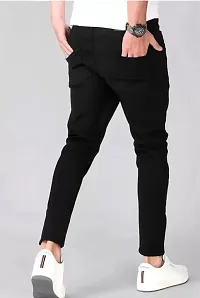 Stylish Black Denim Solid Mid-Rise Jeans For Men-thumb1