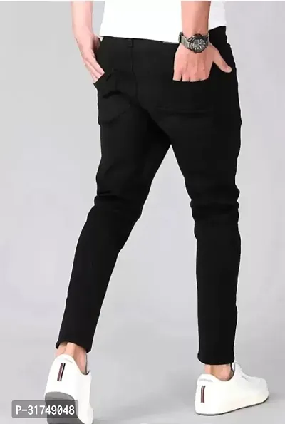 Stylish Black Denim Solid Mid-Rise Jeans For Men-thumb2