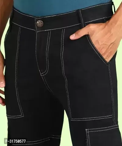 Stylish Black Cotton Blend Solid Mid-Rise Jeans For Men-thumb2