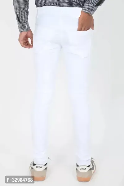 Stylish White Denim Solid Regular Fit Jeans For Men-thumb2