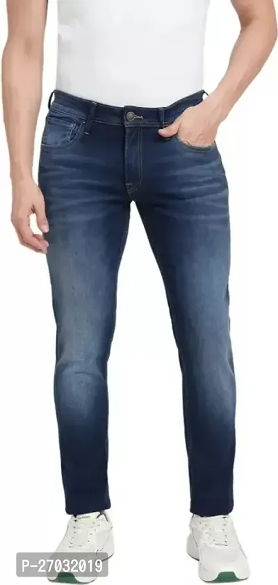 Classic Blue Cotton Blend Solid Jeans For Men-thumb0