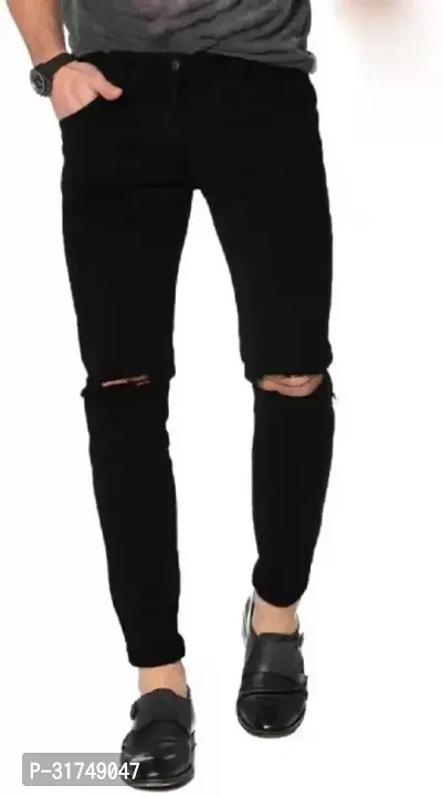 Stylish Black Denim Solid Mid-Rise Jeans For Men-thumb0