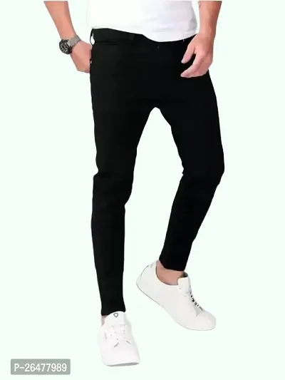 Stylish Black Cotton Blend Mid-Rise Jeans For Men-thumb0