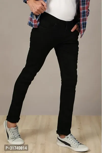 Stylish Black Denim Solid Mid-Rise Jeans For Men-thumb0