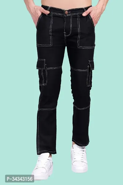 Stylish Black Denim Solid Jeans For Men-thumb0