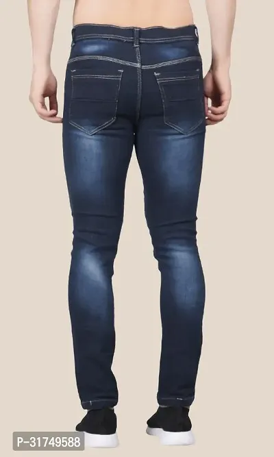 Stylish Blue Cotton Blend Solid Mid-Rise Jeans For Men-thumb2