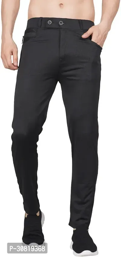 Mevan Stylish Black Lycra Blend Solid Regular Fit Trouser For Men-thumb0