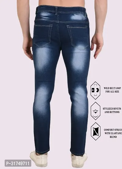 Stylish Blue Cotton Blend Solid Mid-Rise Jeans For Men-thumb2