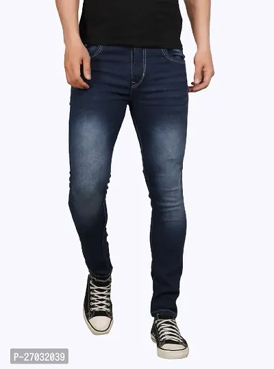 Classic Blue Cotton Blend Solid Jeans For Men-thumb0