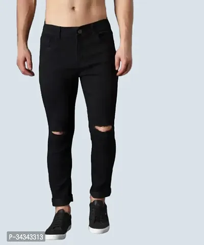 Stylish Black Denim Solid Jeans For Men-thumb0