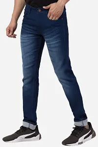 Classic Blue Cotton Blend Solid Jeans For Men-thumb3