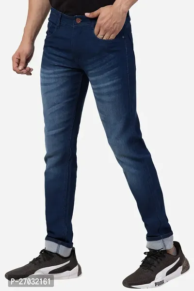 Classic Blue Cotton Blend Solid Jeans For Men-thumb4