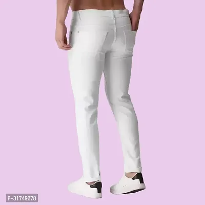 Stylish White Denim Solid Mid-Rise Jeans For Men-thumb2