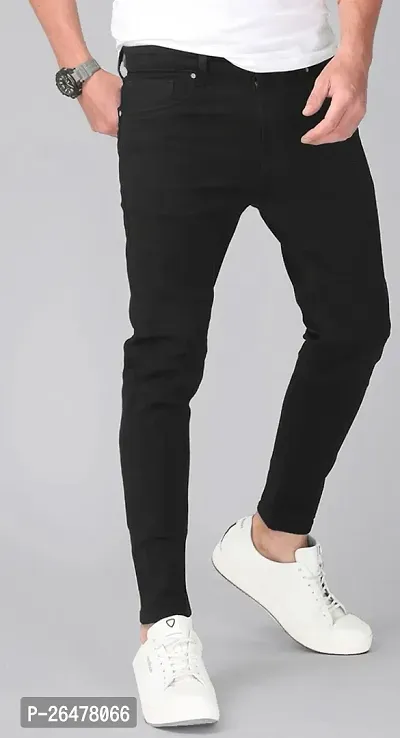 Stylish Black Denim Mid-Rise Jeans For Men-thumb0