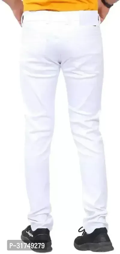 Stylish White Denim Solid Mid-Rise Jeans For Men-thumb2