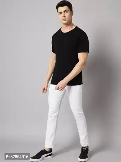 Stylish White Denim Solid Regular Fit Jeans For Men-thumb5