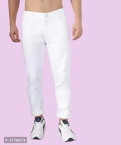 Stylish White Denim Solid Mid-Rise Jeans For Men-thumb0