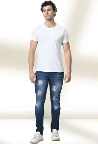 Elegant Blue Denim Distress Mid-Rise Jeans For Men-thumb2