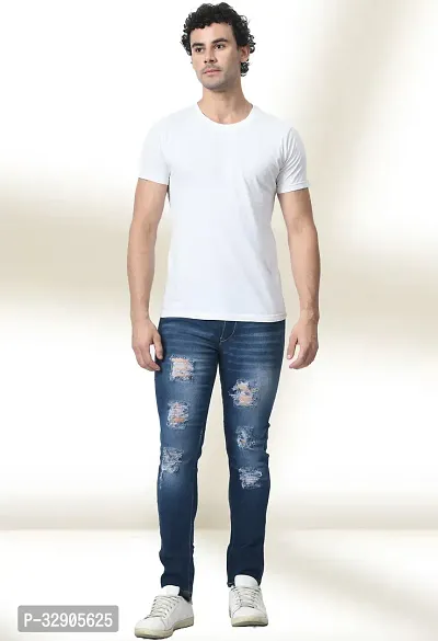 Elegant Blue Denim Distress Mid-Rise Jeans For Men-thumb3