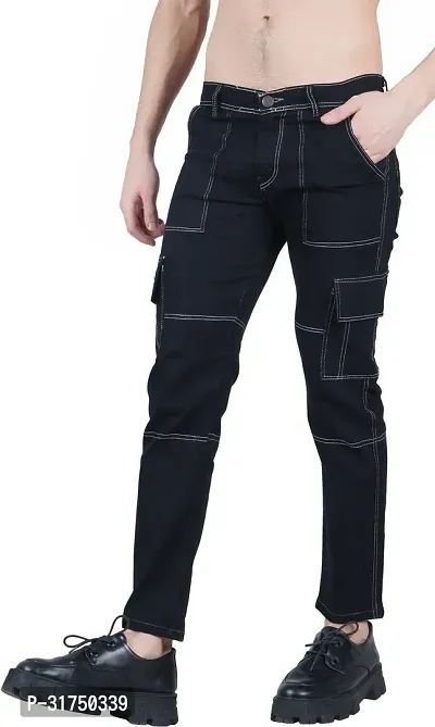 Stylish Black Cotton Blend Solid Mid-Rise Jeans For Men-thumb0