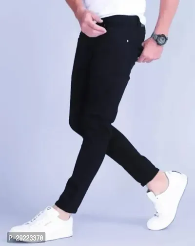 Stylish Black Denim Solid Mid-Rise Jeans For Men-thumb3