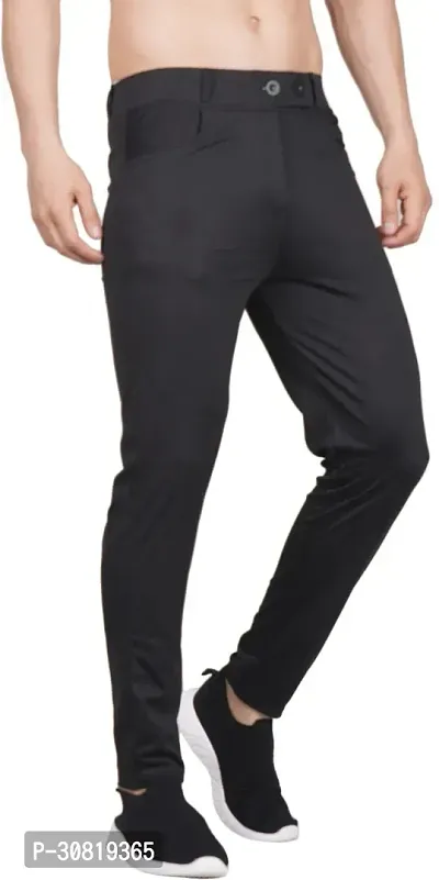 Mevan Stylish Black Lycra Blend Solid Regular Fit Trouser For Men