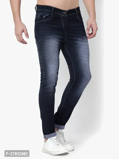 Classic Blue Cotton Blend Solid Jeans For Men-thumb3