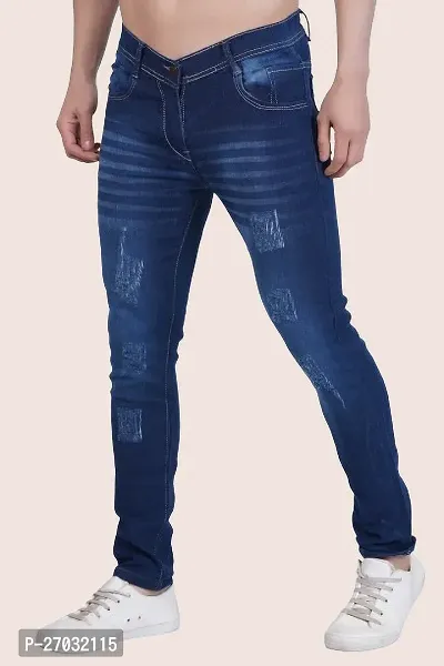 Classic Blue Cotton Blend Solid Jeans For Men