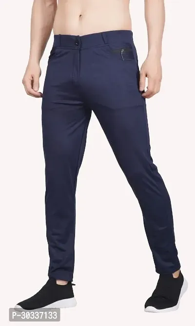 Mevan Comfortable Blue Polyester Spandex Regular Track Pants For Men-thumb0