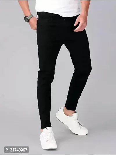 Stylish Black Denim Solid Mid-Rise Jeans For Men-thumb0