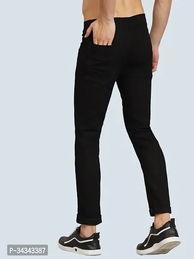 Stylish Black Denim Solid Jeans For Men-thumb2