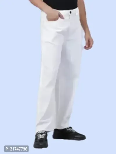 Stylish White Denim Solid Mid-Rise Jeans For Men-thumb0