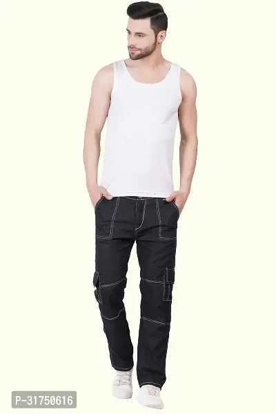 Stylish Black Cotton Blend Solid Mid-Rise Jeans For Men-thumb3