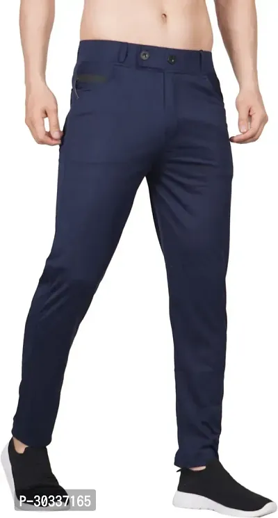 Mevan Comfortable Blue Polyester Spandex Regular Track Pants For Men-thumb0