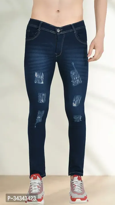 Stylish Blue Denim Solid Jeans For Men-thumb0