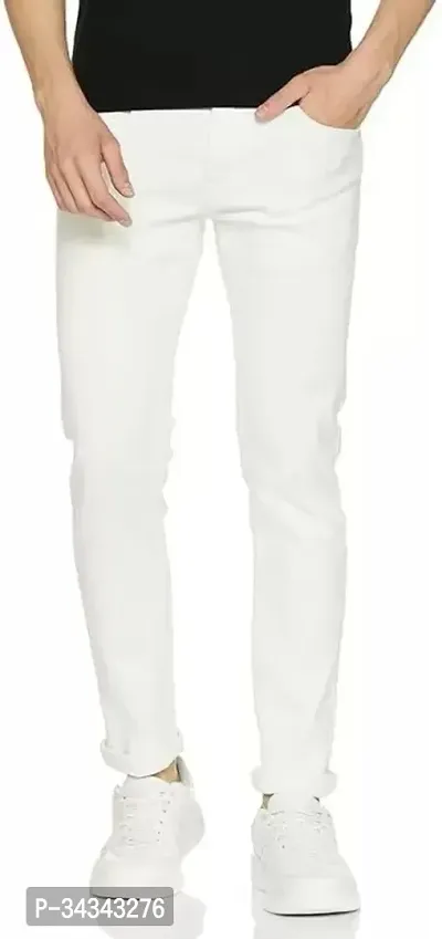 Stylish White Denim Solid Jeans For Men-thumb0