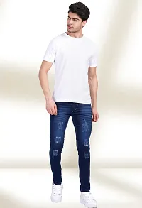 Elegant Blue Denim Distress Mid-Rise Jeans For Men-thumb2