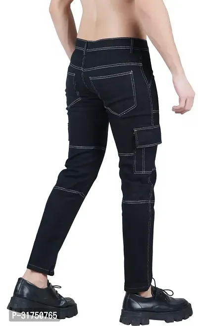 Stylish Black Cotton Blend Solid Mid-Rise Jeans For Men-thumb2