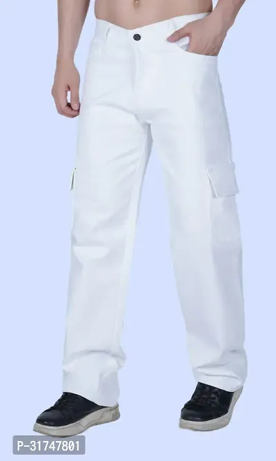 Stylish White Denim Solid Mid-Rise Jeans For Men