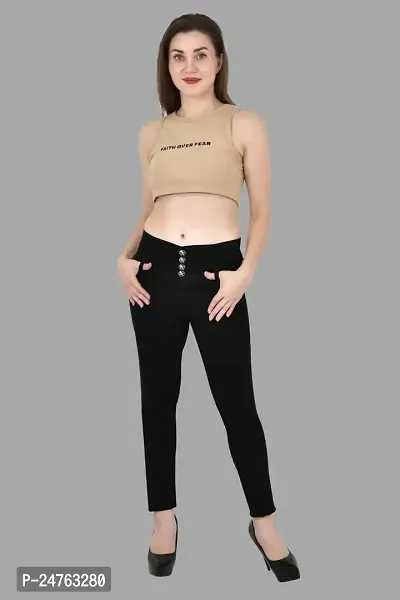 COMFITS Women Black Plain Jeans 4 Buttons Slim fit (36)