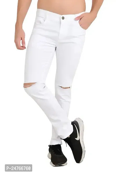 COMFITS Men's Regular Tapered Slit Cut Jeans (30) White