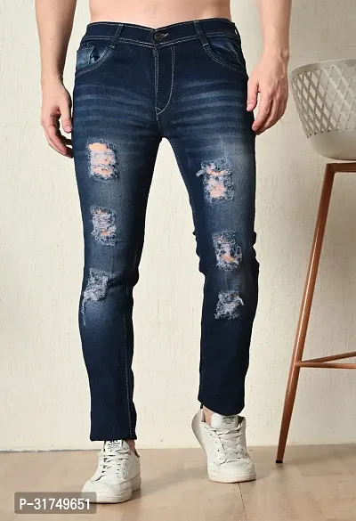 Stylish Blue Denim Solid Mid-Rise Jeans For Men-thumb0